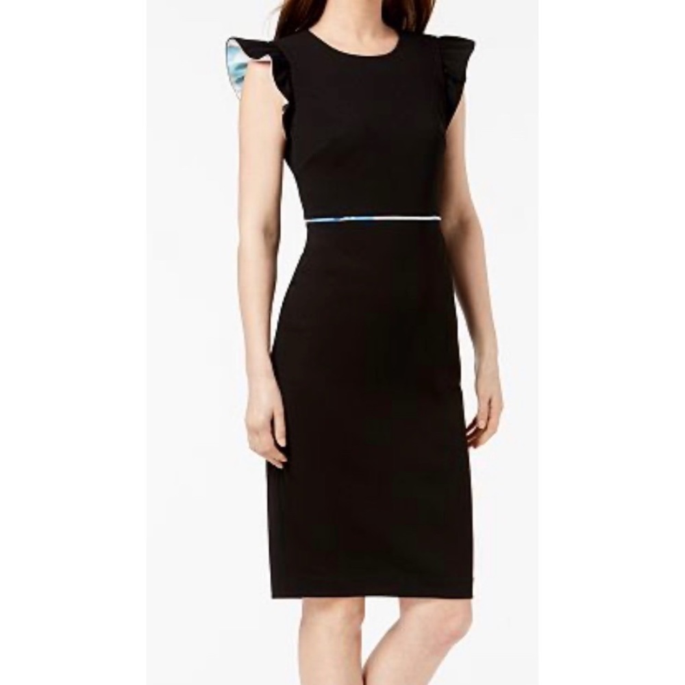 calvin klein ruffled sleeve sheath dress